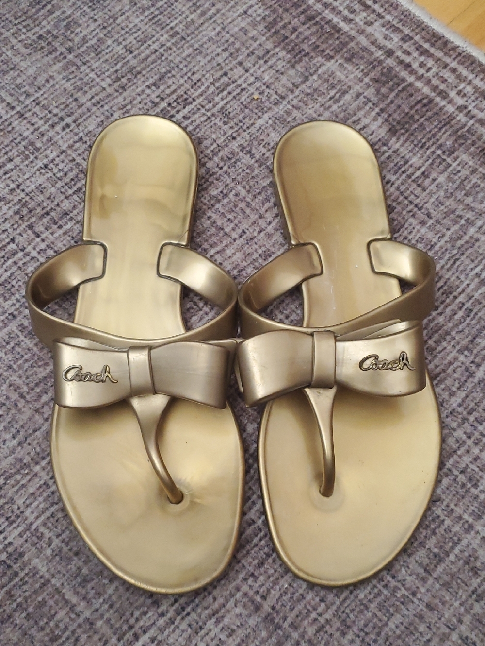 Coach Metallic Gold Bow Thong Sandals
